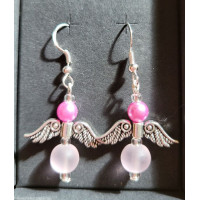 Beaded Angel Earrings - Pink